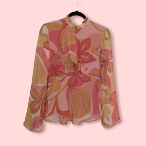 ICE size Small 70s vibes pink/cream blouse